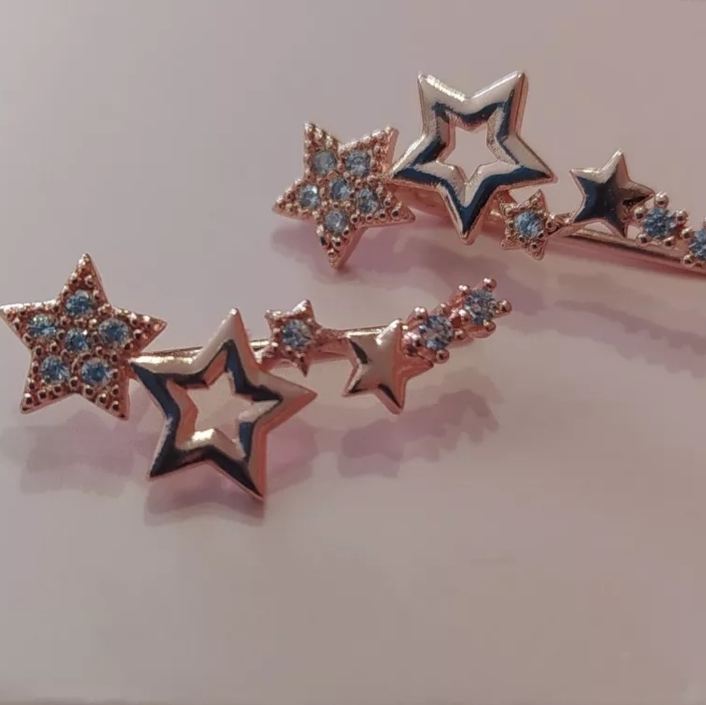 New Rose Gold Stylish Star Drop Earrings - Picture 3 of 3